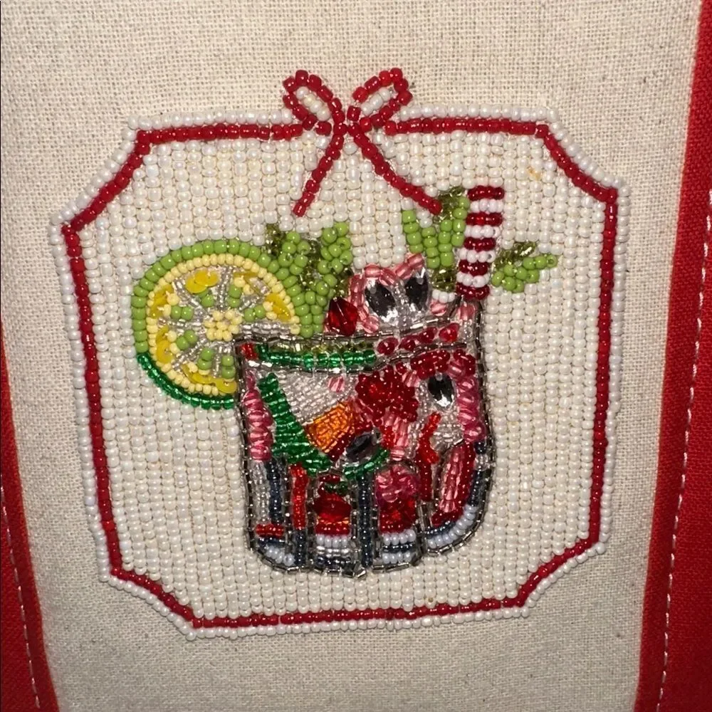 Anthropologie The Hartley Bloody Mary Beaded Cocktail Mini Cotton Canvas Tote - Picture 12 of 16